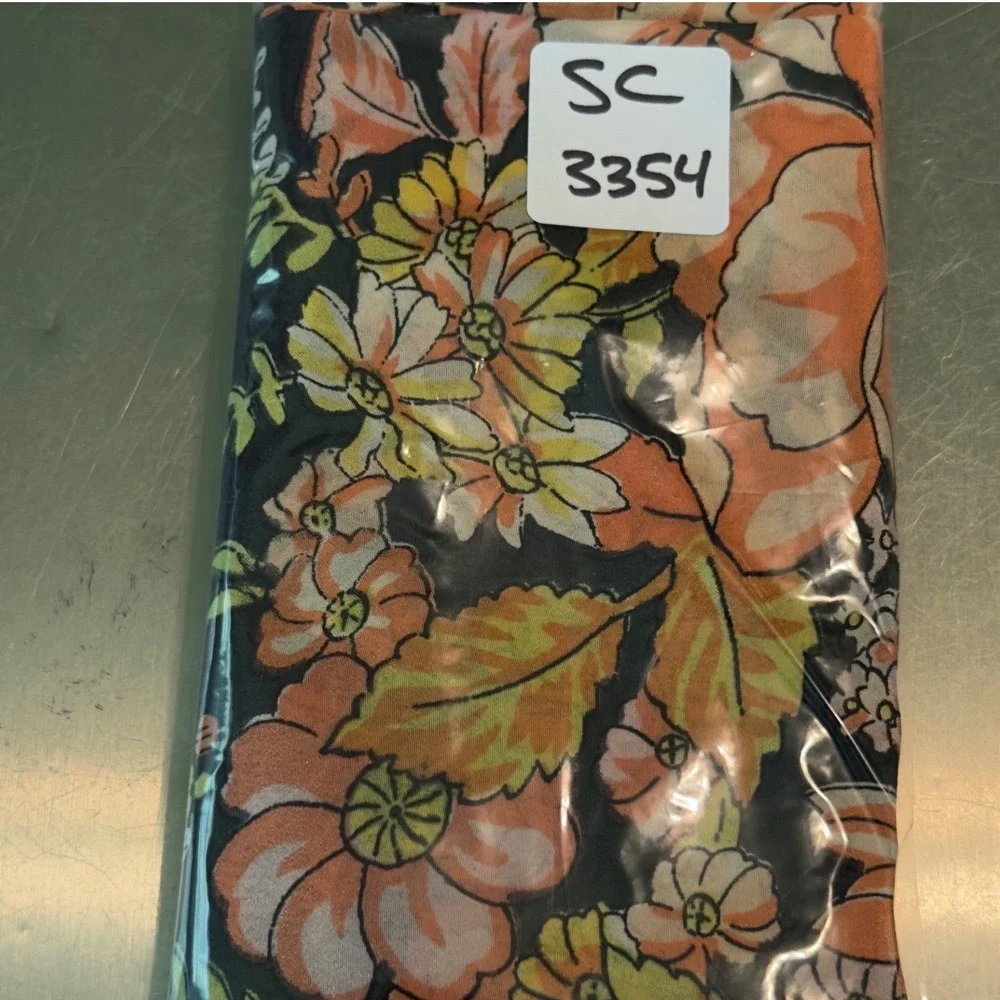 Vintage Floral Scarf Orange Black Garden Print Retro 32x34 Large Square Wrap